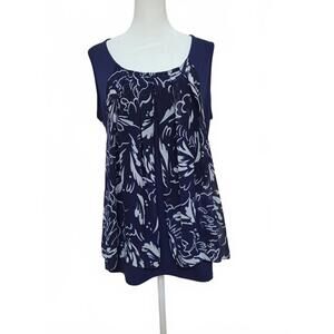 Elegant Alfani Women's Navy Floral Print Sleeveless OverlayTop, 0X